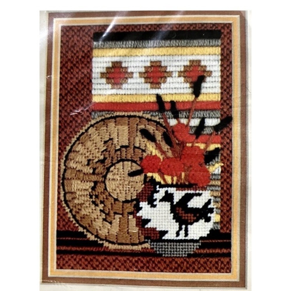 Vintage Needlepoint Monarch Horizons Take Alongs Indian Basket Cattails NEW